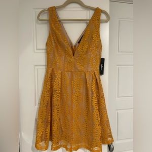 Lulus Mustard Yellow Lace Skater dress
